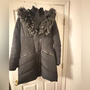 Noize Black Puffer Coat with Faux Fur Collar